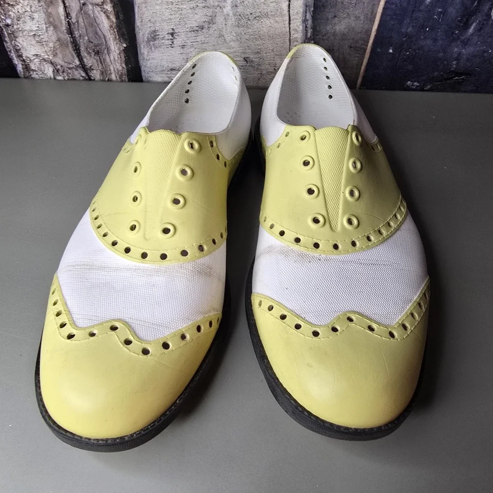 BIION Oxford Wingtips Spikeless Golf Shoes Womens 6 Beige‎ White Rubber - Comfy!